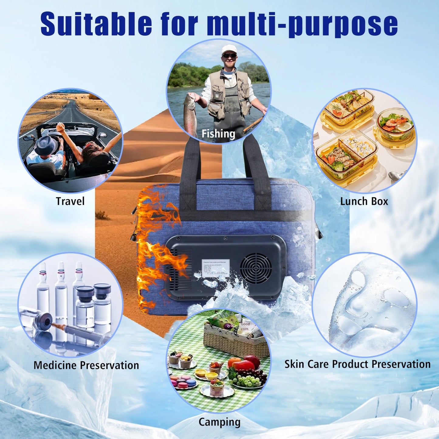 WILDGEEK 26 Quarts 12 Volt Portable Iceless Car Electric Cooler Bag USB 25L AC/DC Cool and Heat Thermal Plug in Fridge Compatible Mini Cooler Warmer Refrigerator for Vehicles Truckers