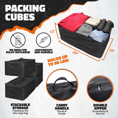 Mockins 60"x20"x6" Heavy Duty Trailer Hitch Cargo Carrier w/ 16 Cu Ft Waterproof Cargo Bag & 4 Packing Cubes | 500 Lbs. Capacity Folding Luggage Rack for SUV Car Truck & RV w/Hitch Basket Accessories