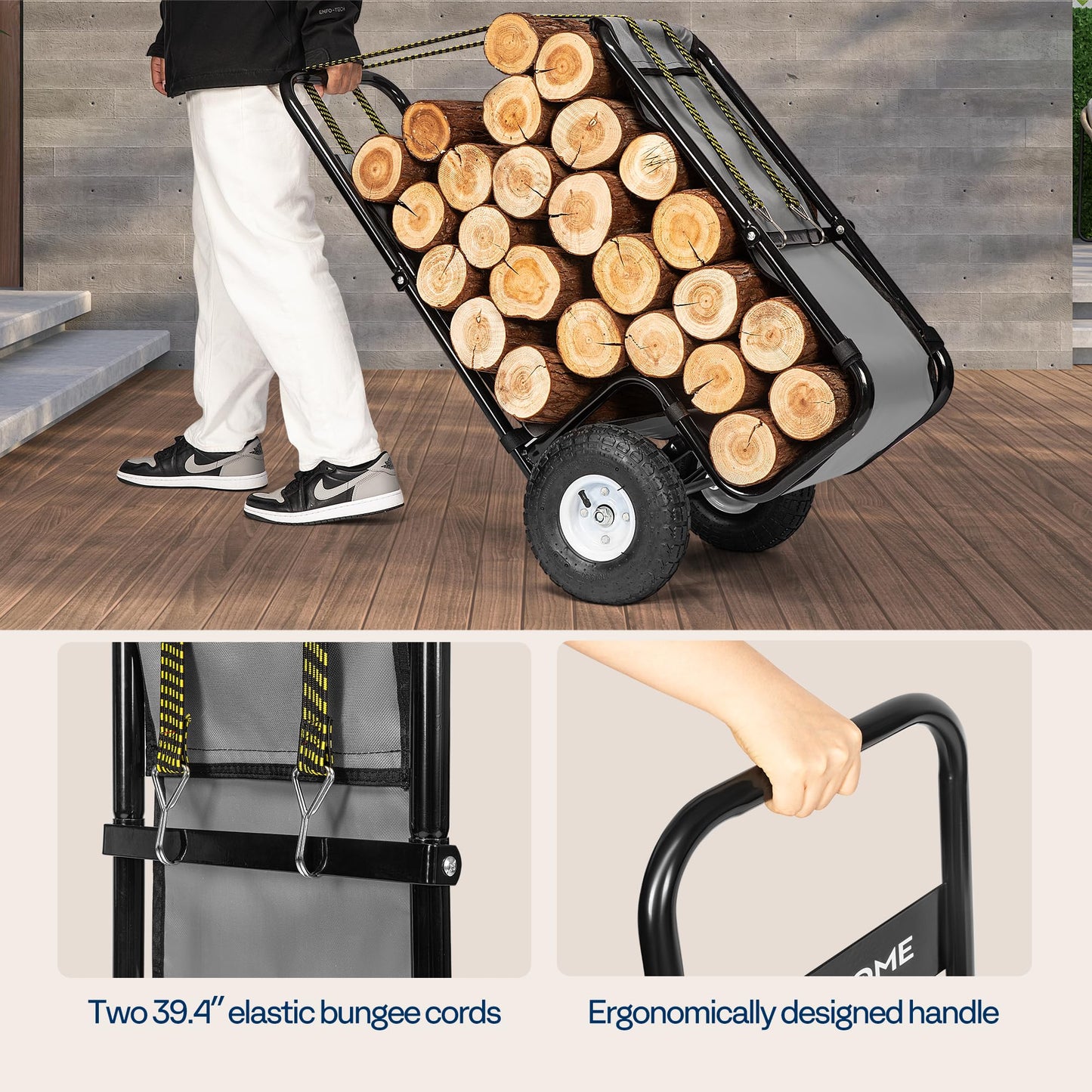 VIVOHOME 4 ft Heavy Duty Firewood Rack Outdoor with Cover, Brown Firewood Log Cart Carrier with Rubber Wheels and 600D Oxford Cloth, 250 LB Capacity Heavy Duty Steel Dolly Hauler