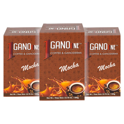 3 Boxes GanoOne Mocha Coffee - with Organic Ganoderma Extract - Blend with Natural Cocoa, Creamer and Sugar - Easy to Use 15 Single-Seringle - Serve Sachets