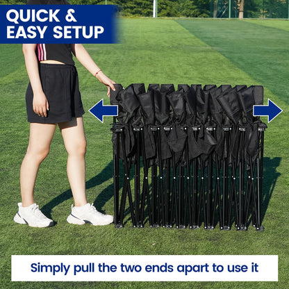 Permade Soccer Bench- Folding Team Bench Soccer 9 Seats, Portable Sideline Sports Benches with Mesh Seat and Back with Bag, Foldable Breathable Chairs for Sports Football Camp Events (Black