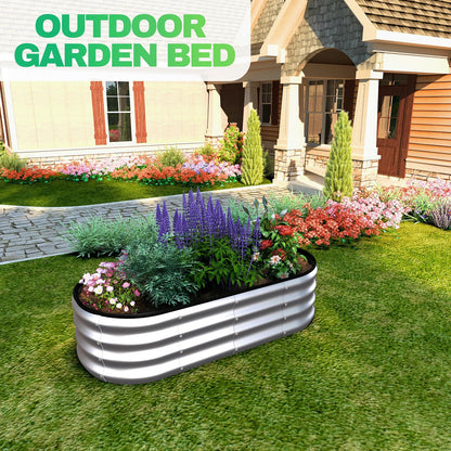 Lujsgntz 4x2x1 ft Oval Galvanized Metal Raised Garden Beds, Thickened Rust-Proof Flower Beds, Outdoor Plant Planter Boxes(Silver, 2PCS)
