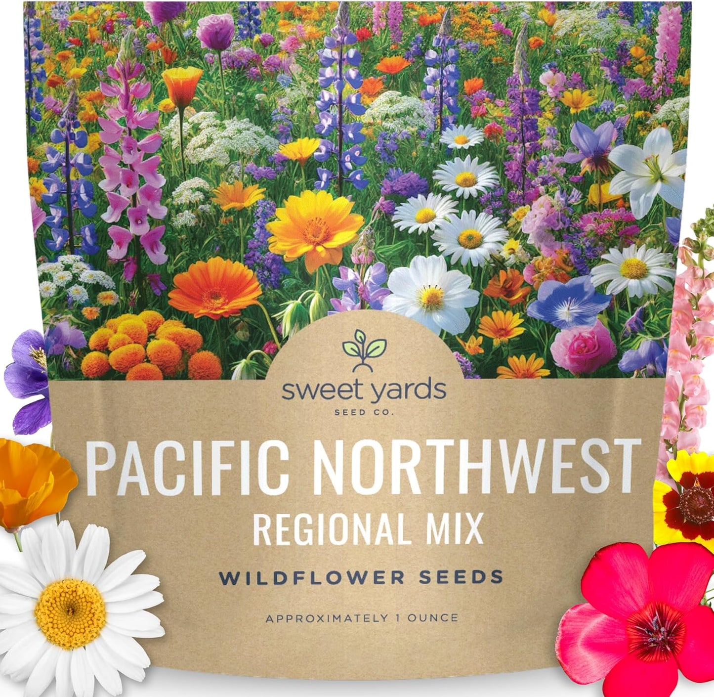 Pacific Northwest Wildflower Seed Mix - 24,000 Premium Flower Seeds in Large 1 Ounce Packet