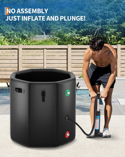 GarveeTech Ice Bath Tub for Athletes, Compatible with Water Chillers, 186 gal Inflatable Cold Plunge Tub with Insulated Lid, Portable Cold Water Therapy Ice Pod for Recovery (Black, 186 gal)