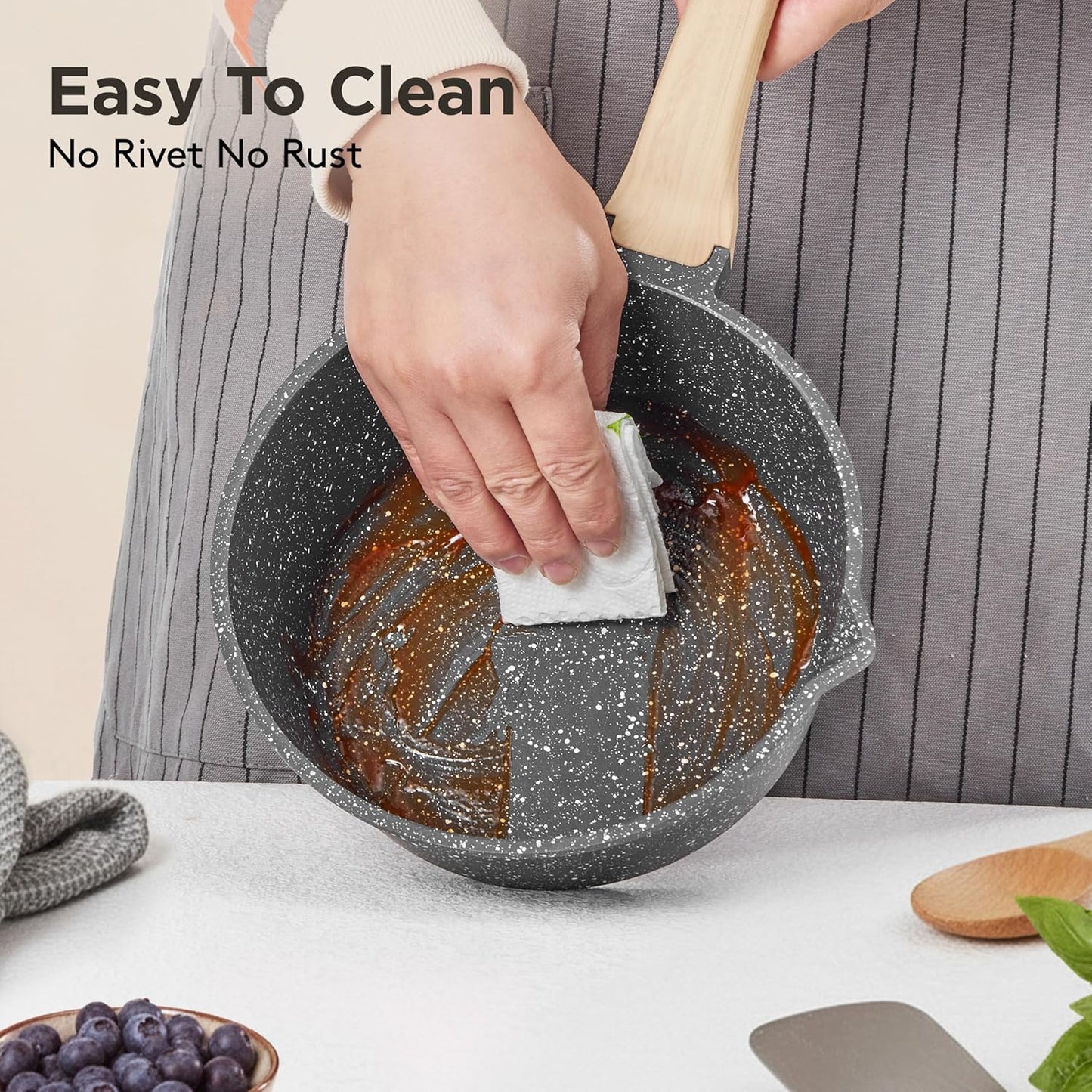 Skiennix Non-Stick Sauce Pan with Lid - Lightweight 1.5Qt Cooking Pot for Fast Heating & Induction Compatibility