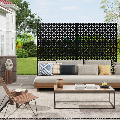 72" h × 47" w Outdoor Privacy Screen, Laser Cut Metal Garden Divider Panel with Tropical Leaf Design, Freestanding Weatherproof Privacy Fence for Patio Deck Backyard Balcony