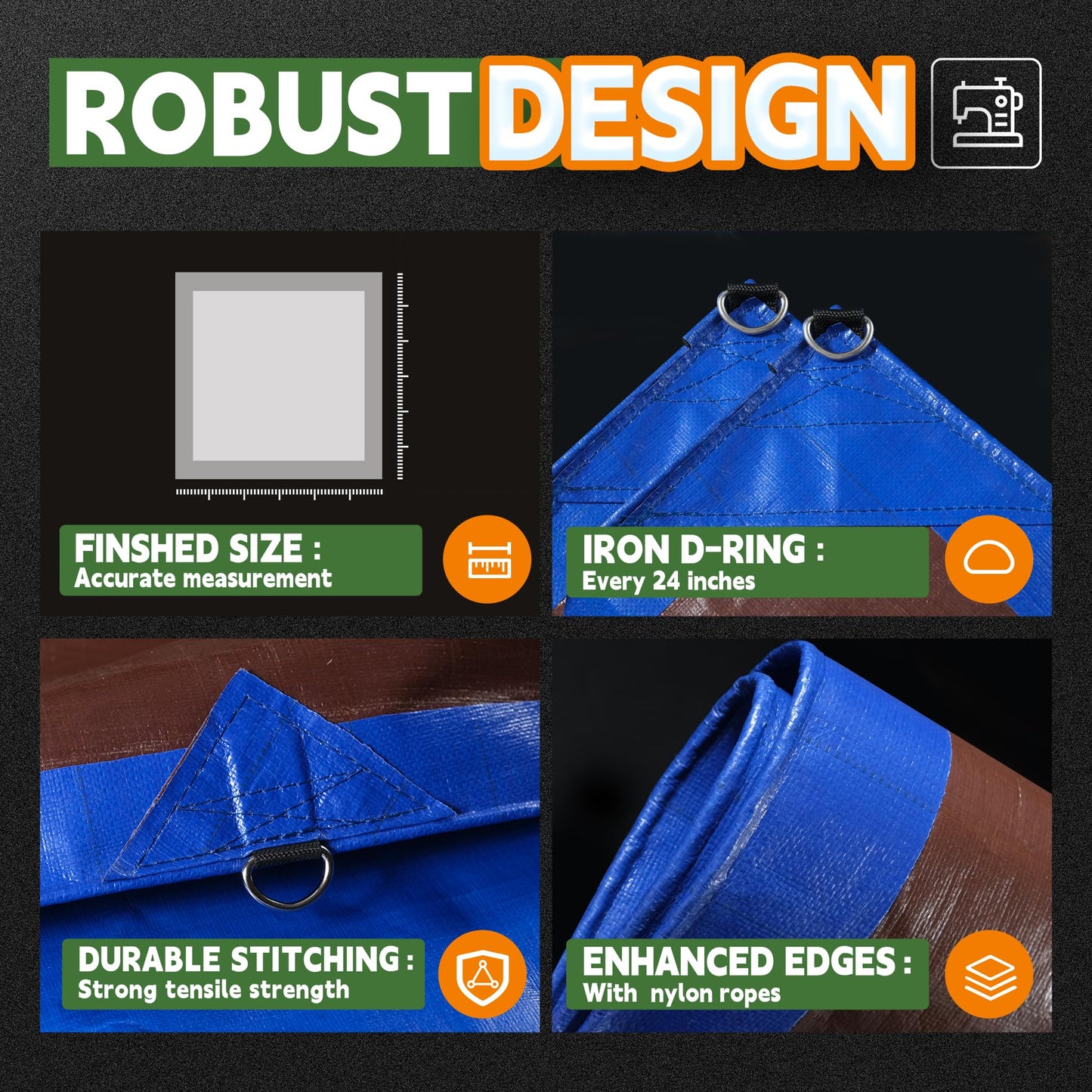RAINDEWAY Tarp 20x25 Feet Tarps Heavy Duty Waterproof with D-Rings, Reinforced Corners and Edges,UV Resistant,Multipurpose Poly Tarp for Roof,Wood,Camping,Blue/Brown