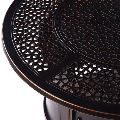 Aluminum 57,0000 BTU 44 in. Round Propane Black Fire Pit Table with Fire Beads, Lid, Propane Tank Cover and Table Fabric Covers in Copper Finish