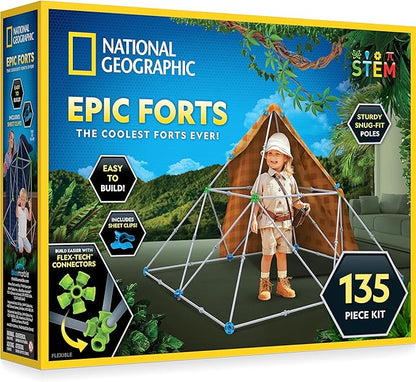 NATIONAL GEOGRAPHIC Kids Fort Building Kit - 135-Piece Indoor Fort Builder Creative Play STEM Building Toys for Kids Ages 6 7 8 9 10 11 12 Blanket Fort (Amazon Exclusive)