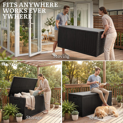 YITAHOME XXL 300 Gallon Extra Large Outdoor Deck Box, Lockable Resin Double-Wall Storage Box and Waterproof Patio Furniture Bin for Garden Tools & Pool Accessories, Black