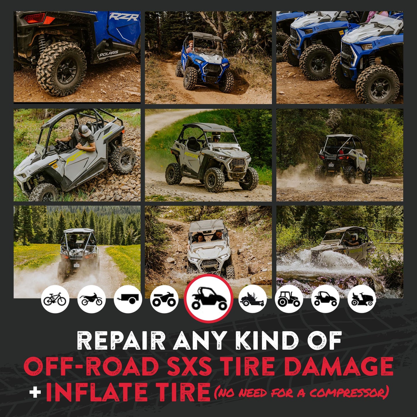 GlueTread SxS Pro Tire Repair Kit Ultimate Off-Road Tire Repair Kit Includes Sidewall Repair Patches, Colby Emergency Valve, Emergency Tire Plug Kit with 12 Plugs, T Handles and 8 CO2 Cartridges