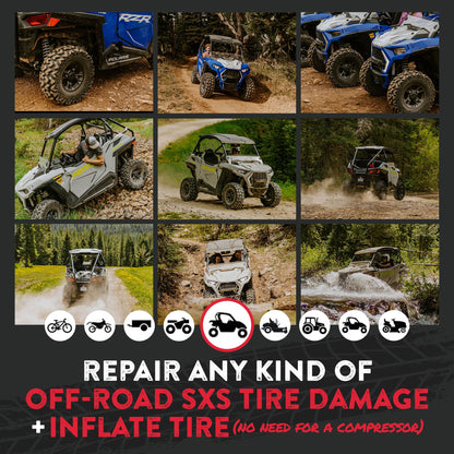 GlueTread SxS Pro Tire Repair Kit Ultimate Off-Road Tire Repair Kit Includes Sidewall Repair Patches, Colby Emergency Valve, Emergency Tire Plug Kit with 12 Plugs, T Handles and 8 CO2 Cartridges