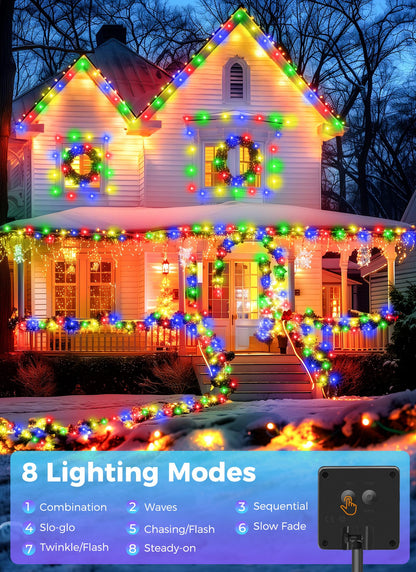 Minetom Solar String Lights, 4 Pack 160FT, 400 LED, 8 Modes, Waterproof, Multicolor, Model SOLAR-LUO