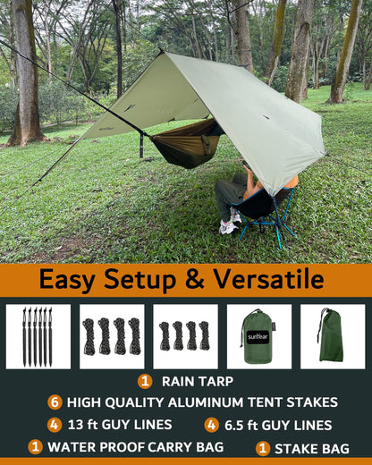 Sunyear All-Season Camping Hammock Shelter System - Complete Kit with Unique Trapezoid Hammock (Double, 500lbs Capacity) and 11ft Waterproof Rain Fly Tarp with Doors