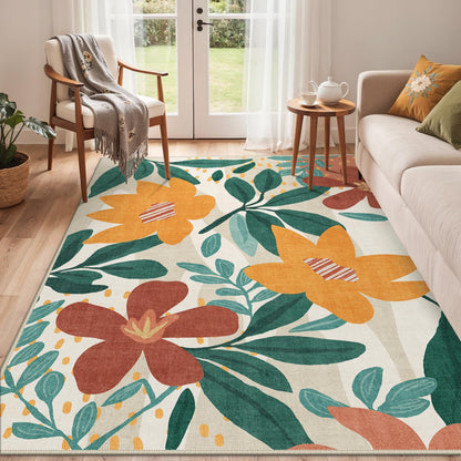 GENIMO Indoor Outdoor Area Rug 8'x10', Machine Washable Rugs for Patio, Waterproof, Non-Slip Easy Cleaning Floral Outdoor Mat Carpet for Living Room, Bedroom, RV, Balcony, Deck, Camping,Sage Orange