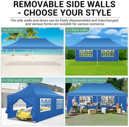 COBIZI 10x20 Pop Up Canopy with 6 Sidewalls, Conical Party Tent 10x20 with 3 Adjustable Height Waterproof, UV-Resistant with Carry Bag, Sandbag, Stake, Ropes for Parties, Commercial (Frame Upgraded)