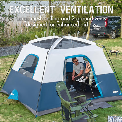 Portal 6 Person Cabin Tent for Camping with Porch, Family Waterproof Camping Tent with Rainfly and Carry Bag, 76" Tall Outdoor Tents for Camping