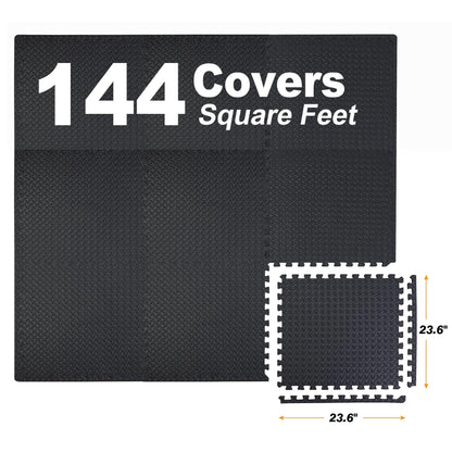 Mat Block APM36001BK Torin Interlocking Foam Exercise Floor Mats: 144 SQ FT, 1/2 inch, 36 Tiles, EVA Gym Mat Flooring, Exercise Equipment Mat for Home Gym Equipment, Black