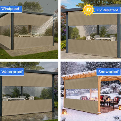 Covers & All Vinyl Outdoor Curtains for Patio Waterproof – 12 oz Outdoor Clear Panel Curtains, Gazebo Curtains with Brass Grommets for Pergola, Porch & Patio Walls for Winter (8 x 12 ft, Beige)