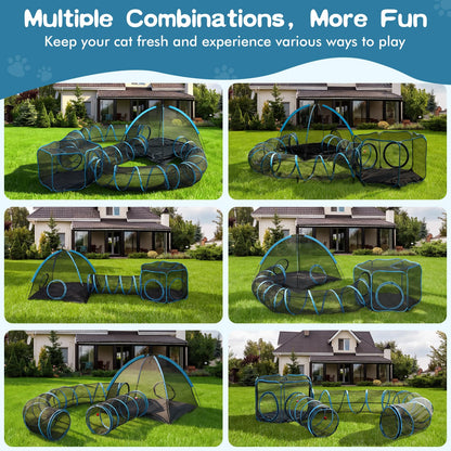 Tivray Outdoor Cat Enclosure, 5-in-1 Cat Tent Outdoor Pet Playpen with Tunnel, Portable Catio Play Pen for Outside and Indoor cat Enclosure with Storage Bag for Kitty and Small Animals