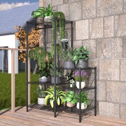 Xiofio 6-Tier Plant Stand for Indoor Outdoor,Metal Plant Shelf,Adjustable Plant Stand Suitable for Bedroom Living Room Balcony Garden,Black