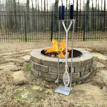 CKLT Stainless Steel Fire Pit Tools Set with 40" Fire Poker and Log Tongs, Fireplace Tools with Sturdy Stand Base, Firewood Log Grabber for Campfire Backyard Bonfire Wood Stove Indoor&Outdoor