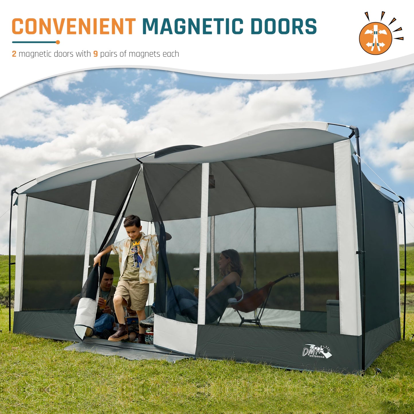 Screen House Tent 13x9ft Screen Room Mesh Gazebos w/ 2 Magnetic Doors, Included Projection Screen, Camping Tent Screened Canopy Shelter for Outdoor Patios Backyards Activities (Gray)