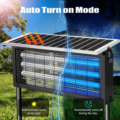 Solar Bug Zapper Outdoor - Mosquito Electric Fly Zapper 30W Waterproof - Cordless Solar Powered Bug Zapper for Patio Garden Backyard RV Camping Pond
