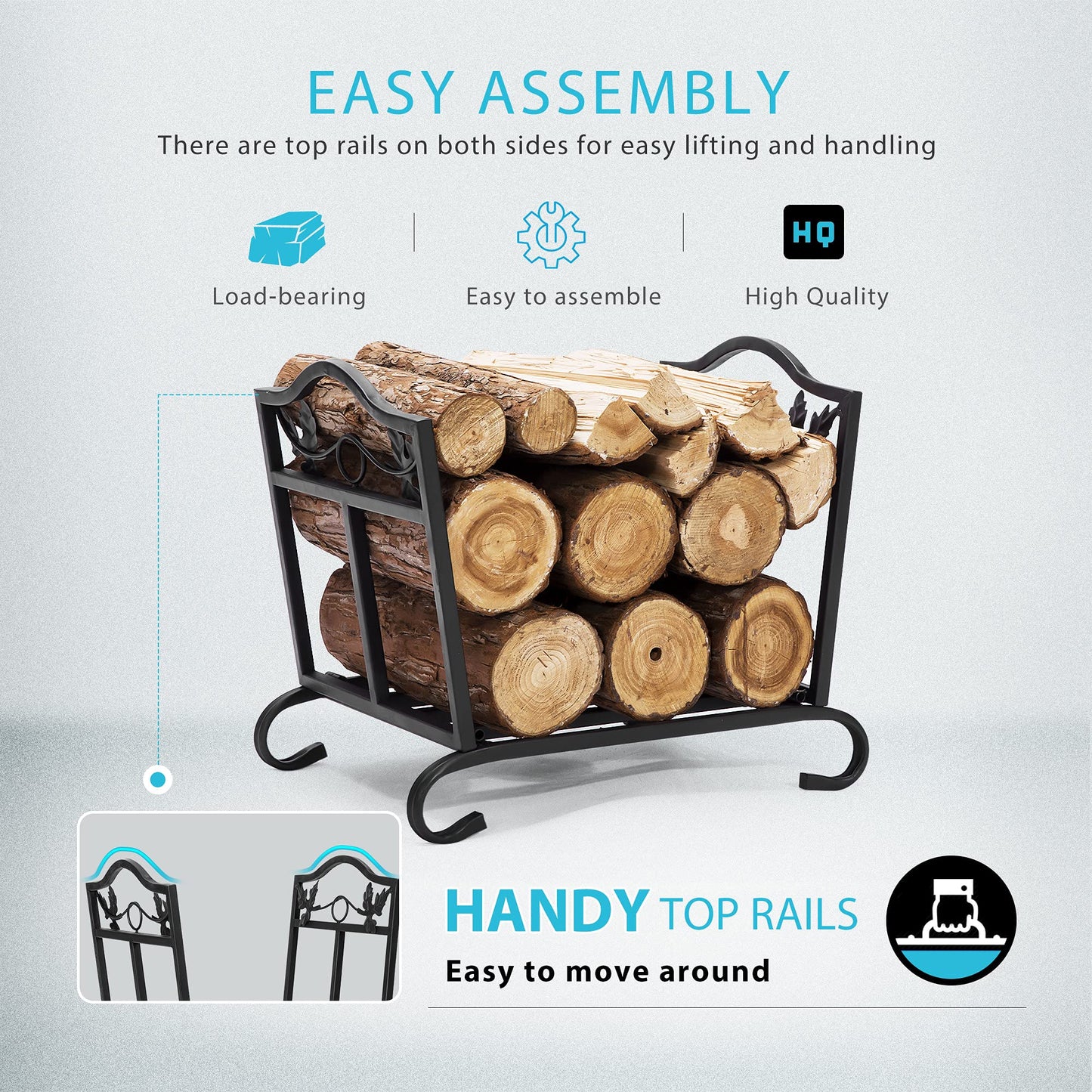 VIVOHOME 21.5 Inches Folding Heavy Duty Firewood Storage Log Rack with 4ft Heavy Duty Indoor Outdoor Firewood Storage Log Rack and Cover Combo Set