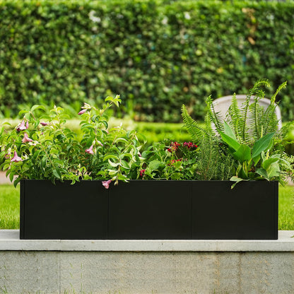 Outdoor Metal Planter Box,51" x 18" x 12" Large Rectangular Metal Planter Box,Heavy Duty Steel Raised Garden Bed with Drainage Holes, Snap-on Assembly, Outdoor Planter for Patio, Balcony, Garden