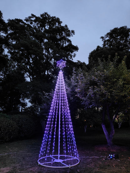 Mengstart Outdoor Lighting Christmas Tree Light for Yard, 12FT Smart Led Cone Outside Xmas Tree Light Show with 648 Lights Color Changing Sync Musical APP Control, Flag Pole Christmas Tree Kit
