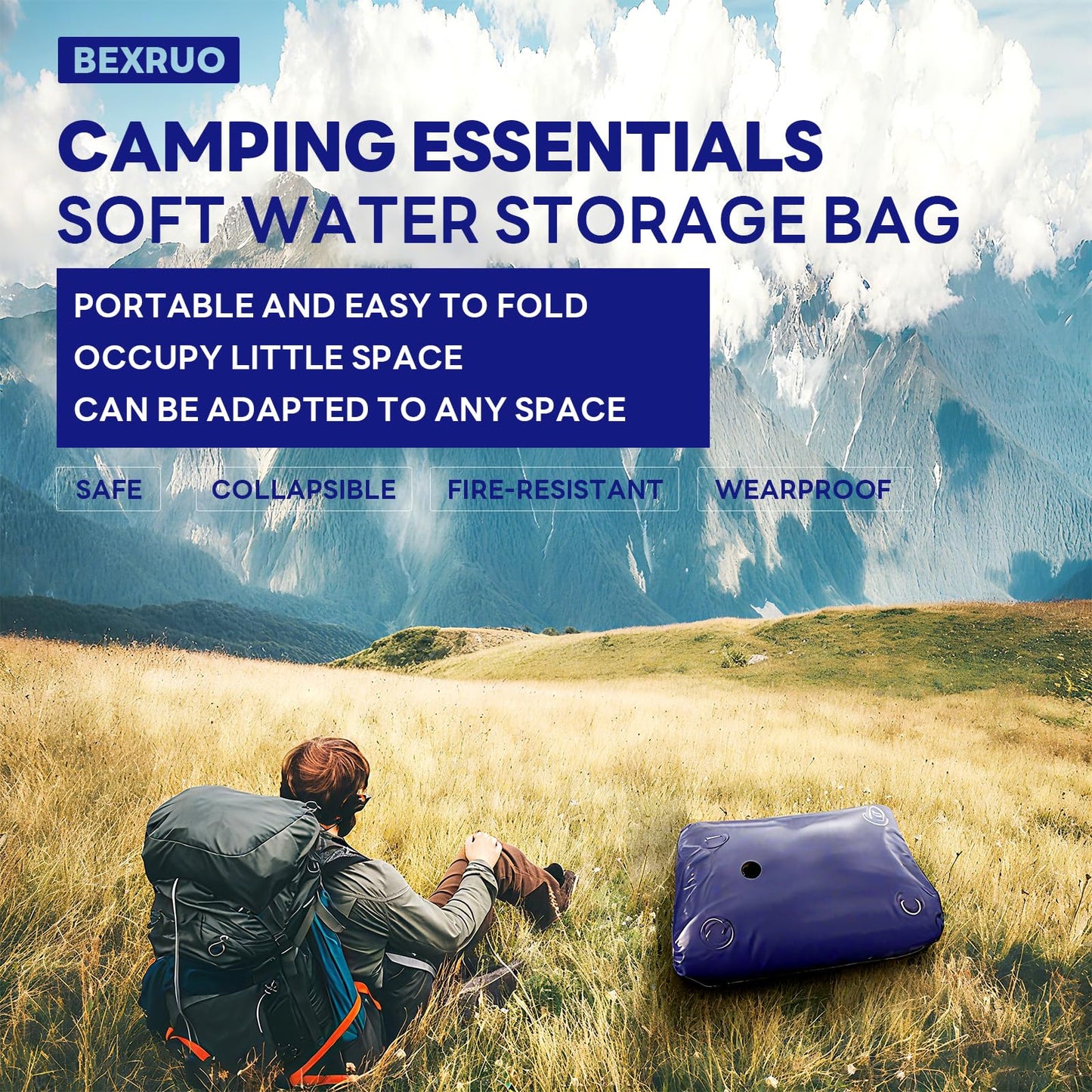 BEXRUO 3785 L/1000 Gallon Water Bladder Tank, Blue Portable RV Water Tank, Large Capacity Water Storage Bladder for Camping, Garden, Emergency, Outdoor Sports