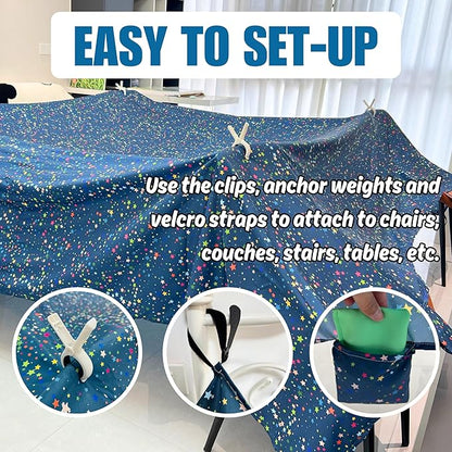 Magic Fort Building Kit for Kids - Large Lightweight Blanket Fort Making Kit Clips with CPC Certification - Portable Playhouse Play Tent Fort - Indoor/Outdoor Girls/Boys Toys Ages 4-5 6 7 8-12