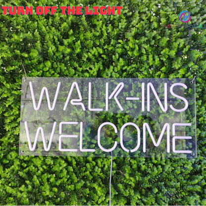 Walk-Ins Welcome Neon Sign (LARGE Sign 24x10", Remote Included) Open Led Light Neon Light Walkins Welcome Sign Walk Ins Welcome Sign For Salon Business Welcome Signs (GoldYellow - 24x10")