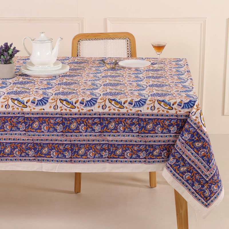 Premium Handblock Printed Cotton Floral Tablecloth/Table Cover, Rectangular, Washable, Pre-Washed, Event, Dining, Thanksgiving (Red White-D3, 72x108 Inches)