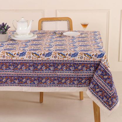 Premium Handblock Printed Cotton Floral Tablecloth/Table Cover, Rectangular, Washable, Pre-Washed, Event, Dining, Thanksgiving (Red White-D3, 72x108 Inches)