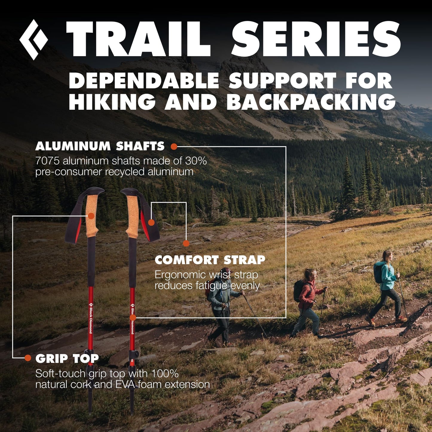 BLACK DIAMOND Trail Cork Trekking Poles (Pair) | Lightweight Collapsible Aluminum Hiking Poles | Natural Cork Grips | FlickLock Adjustable Shafts | Fig