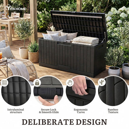 YITAHOME 120 Gallon Large Deck Box, 53"L x 22.7"W x 25.5"H Resin Outdoor Storage Box with Slide-Locking Lid for Patio Cushions, Garden Tools, Pool Supplies, Easy Assembly, Waterproof Lockable, Black