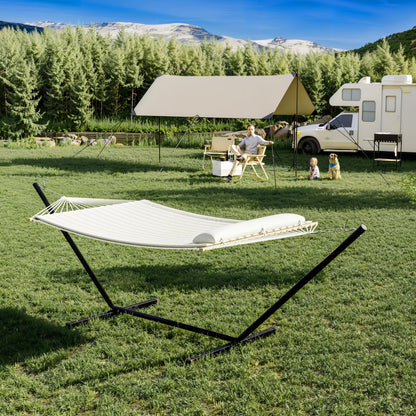 GarveeHome 2 Person Outdoor Hammock with Stand, Portable Hammock, Heavy Duty Hammock with Soft Pillow, Balance Ropes, for Patio, Backyard, Garden, Beach, Beige
