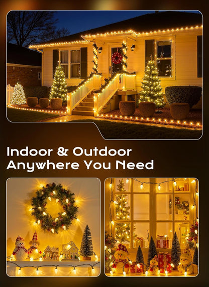 C9 Christmas Lights - 72 FT Connectable LED String Lights | 8 Modes & Timer - Waterproof Warm White Decor