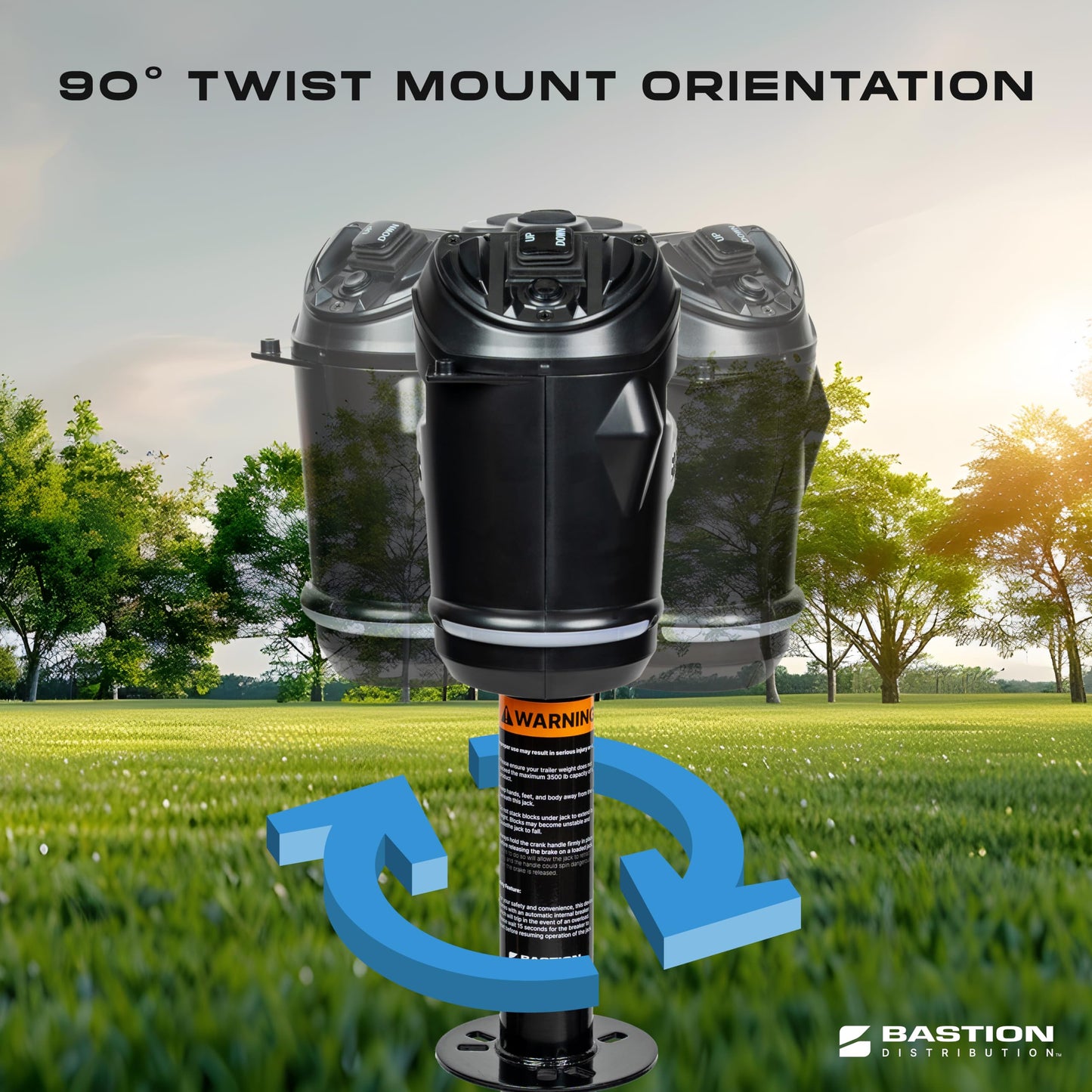 Bastion Distribution Black Sentinel Electric Trailer Jack with Cover – 3500 lb A-Frame Tongue Jack – Weatherproof Switches, LED Light, Manual Crank, 90 Degree Mount – No Stall, No Wobble, Easy Install