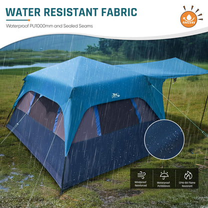 Camping Tent, Instant Cabin Tents for Camping, 8-Person Family Tent, Easy Setup in 60 Seconds with Porch, Large Waterproof Tents for Outdoor Camping, 5 Mesh Windows, Upgraded Ventilation (Blue)