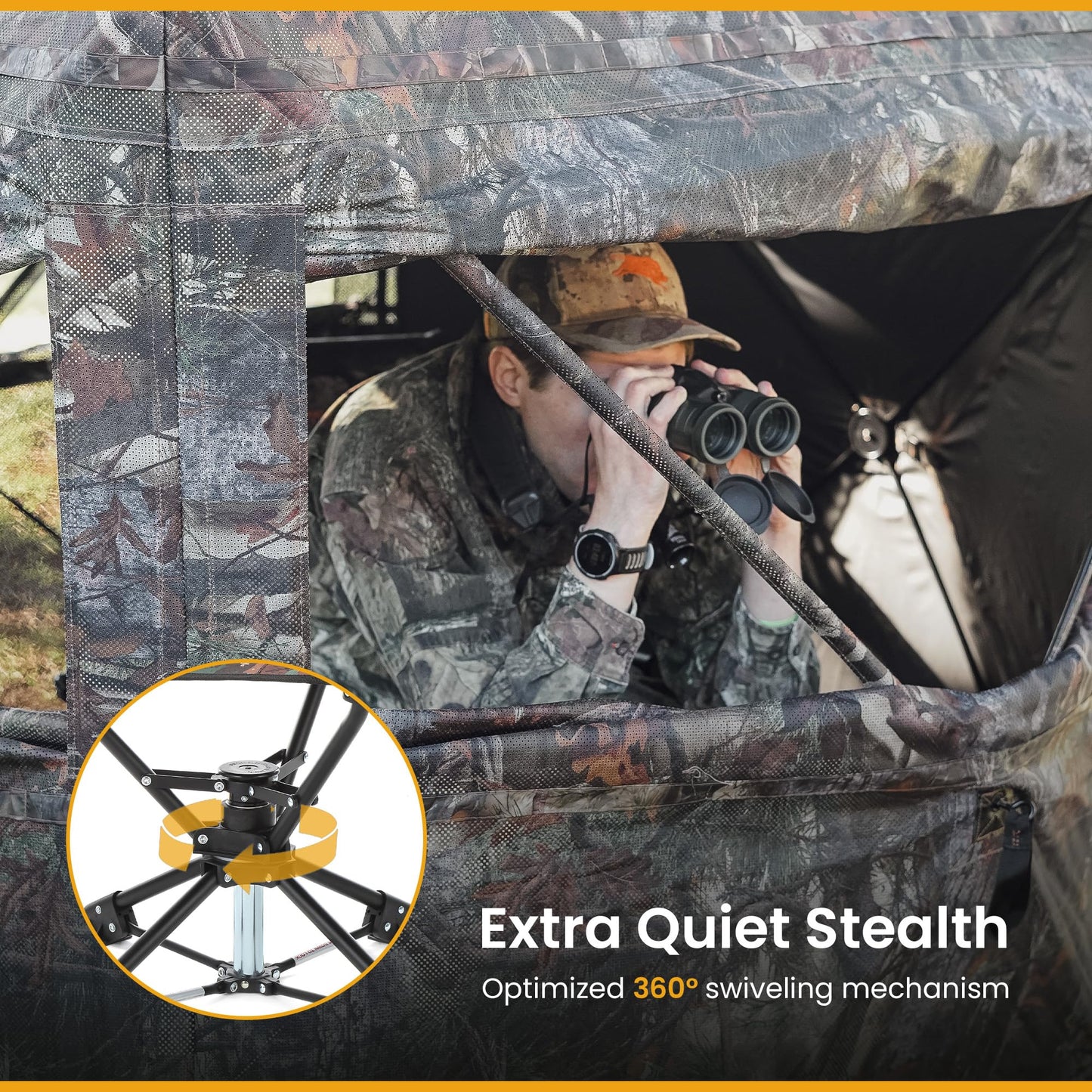 ARROWHEAD OUTDOOR 2-Pack 360° Degree Swivel Hunting Chair Stool Seat, Perfect for Blinds, No Sink Feet, Carrying Case, Fishing, 600D Canvas
