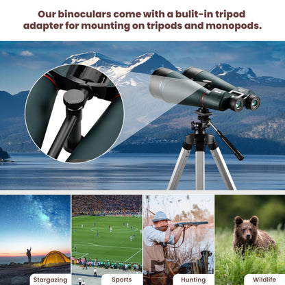 ESSLNB 30x80 Astronomy Binoculars Giant for Adults, Waterproof Outdoor Binoculars for Travel Stargazing Bird Watching Hunting with Built-in Tripod Adapter and Carrying Bag (Black)
