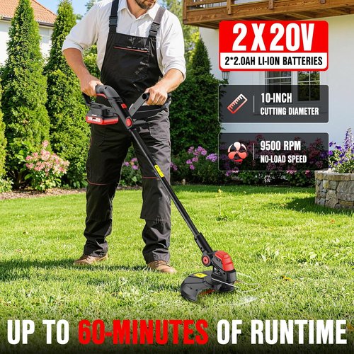 EWORK Cordless Weed Wacker - 20V 10-Inch Electric Grass Trimmer with Upgraded Cutter Blade & 2 Batteries