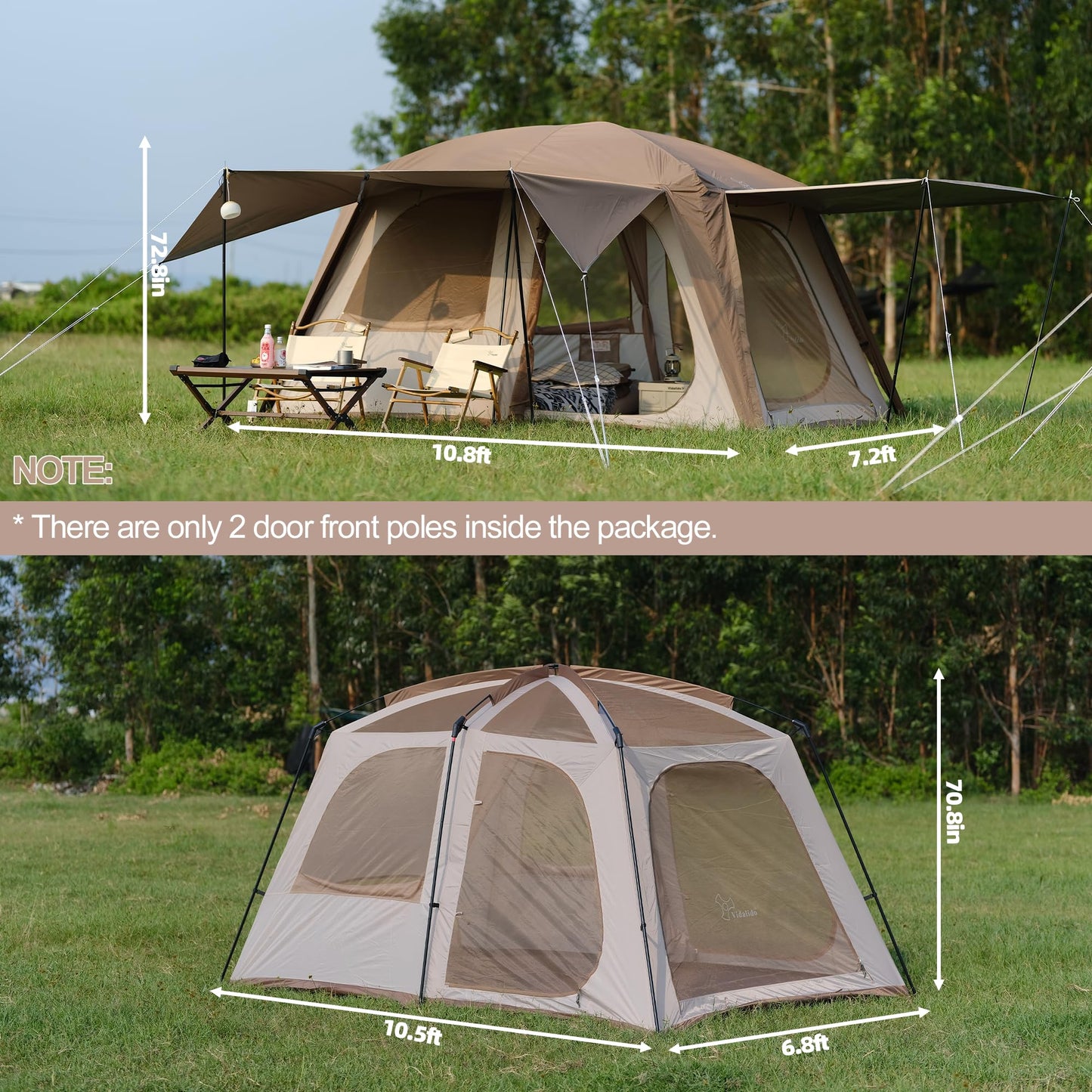 Vidalido 4-6 Person Camping Tent with 3 Door 2 Room Large Family Cabin Tents, Double Layer Waterproof Portable Glamping Tent, Big Tents for Outdoor Camping Hiking and Backpacking