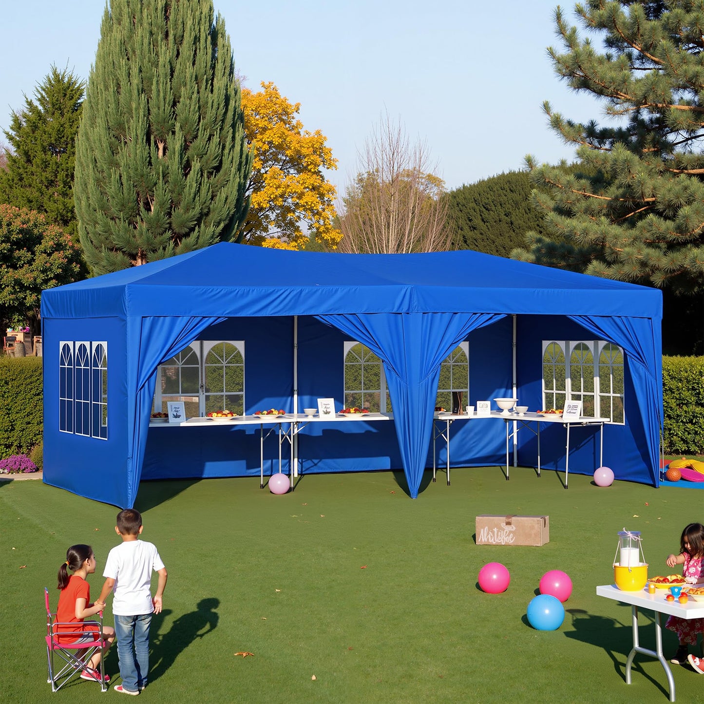 Osparple 10x20 FT Pop Up Canopy Tent, Outdoor Party Tent for Wedding with 6 Removable Sidewalls, Heavy Duty Waterproof Patio Canopy for Backyard, Garden, Lawn - Blue