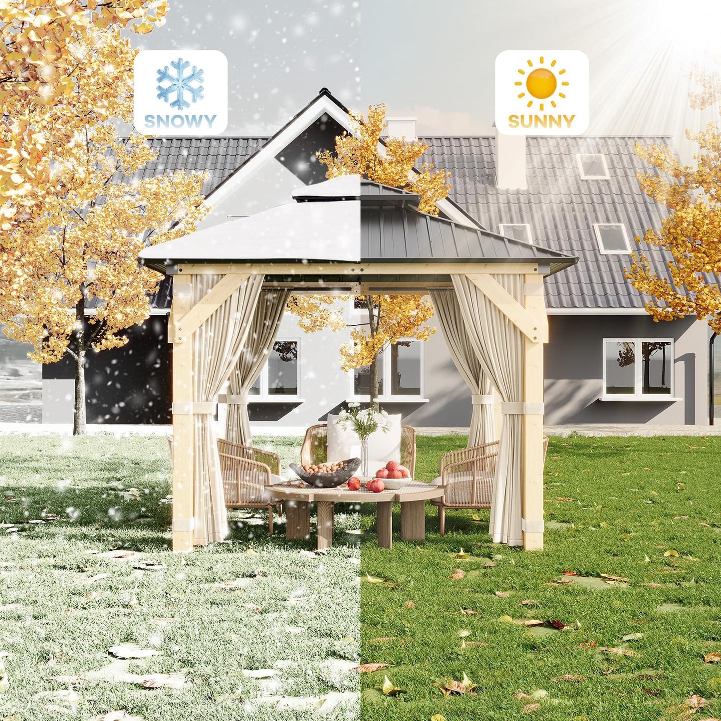 10x10 ft Wood Gazebo, Upgrade Spruce Frame and Double Galvanized Steel Roof, Hardtop Gazebo
