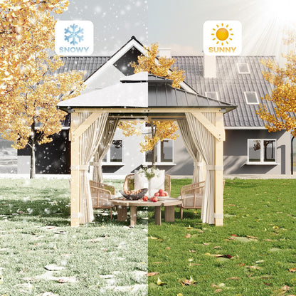 10x10 ft Wood Gazebo, Upgrade Spruce Frame and Double Galvanized Steel Roof, Hardtop Gazebo