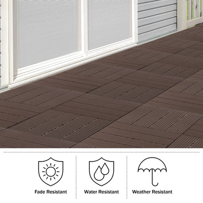 Interlocking Deck Tiles - 30-Pack 11.6-in Wood Plastic Composite All-Weather Outdoor Flooring Balcony Poolside or Patio by Pure Garden (Mocha Brown)